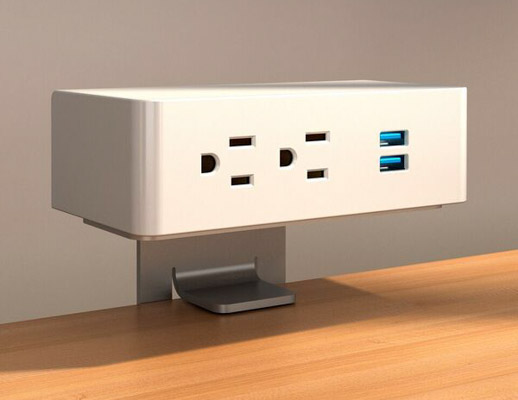 Clamp-On Electrical Outlet, 210, White Body/Silver Bracket
