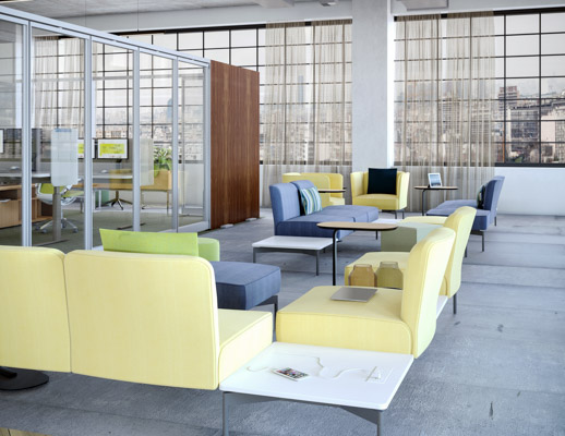 Pixel Lounge collection by Marc Krusin modular lounge Muuto Relate Tables Rockwell Unscripted Creative Wall team meeting community thriving shared spaces